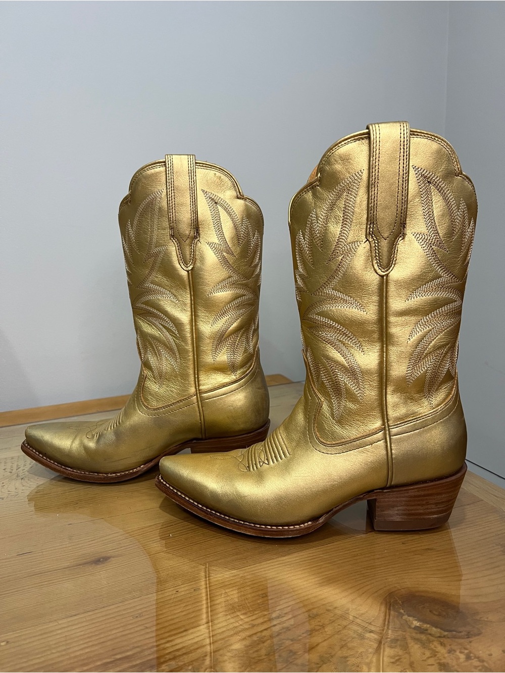 Tecovas Sadie Metallic Gold Western Heeled Boots